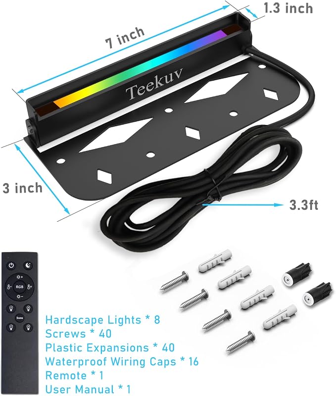 Teekuv 8 Pack 7 Inch RGB LED Hardscape Lighting, 5W Smart Retaining Wall Lights 16 Million Colors with Remote Control, IP65 Waterproof Landscape Paver Lights, 12V AC/DC Low Voltage Outdoor Lighting