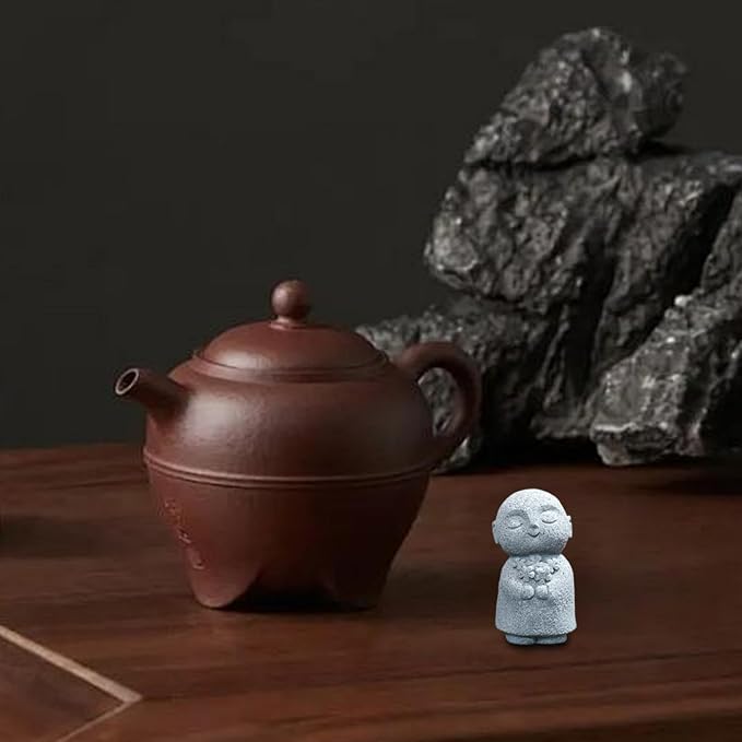 Buddha Statue Indoor, Jizo Monk Praying Small Buddha Statue Holding Flowers, Zen Desk Decor for Home Office, Japanese Garden, Small