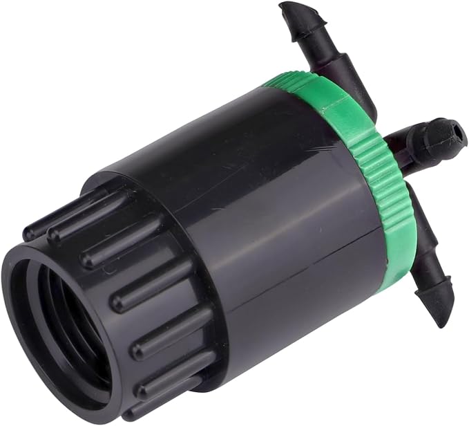 Raindrip QB20UB, Cuatro-Flo® Four-Outlet Bubbler, Drip Irrigation Emitters for Drip Irrigation Gardening Systems, 20 GPH Per Outlet, 1/2-Inch FPT Inlet, Black/Green