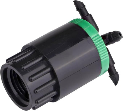 Raindrip QB20UB, Cuatro-Flo® Four-Outlet Bubbler, Drip Irrigation Emitters for Drip Irrigation Gardening Systems, 20 GPH Per Outlet, 1/2-Inch FPT Inlet, Black/Green