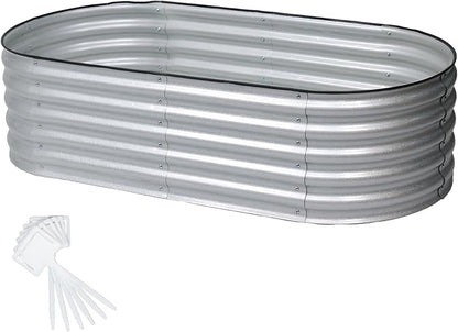 Aoodor 5 x 2 x 1.5 ft Oval Galvanized Raised Garden Bed Kit, 4-in-1 Large Metal Outdoor Planter Box for Vegetables, Flowers, and Herbs, 17" Tall, Silver