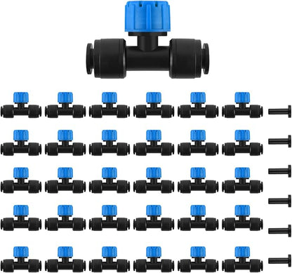 Kalolary 30Pcs Push-to-Fit Drip Irrigation Emitters for 1/4 inch Tubing, Adjustable Drip Emitter Sprayer with 8 Holes Irrigation Dripper Sprinklers with 6PCS End Plugs for Irrigation System(Blue)