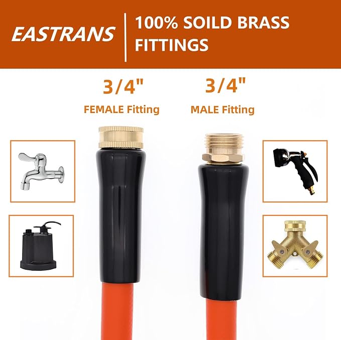 EASTRANS Short Garden Hose 10 ft x 5/8", Heavy Duty Orange Water Hose with 3/4" Solid Brass Connector, Flexible, Lightweight, Durable, Male to Female