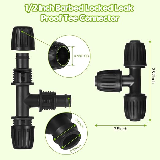 50 FT 1/2 Inch Drip Irrigation Tubing Kit-Drip Line Irrigation Hose 1/2 Inch with 1/2" to 1/4" Barbed Locked 6-Way & 1/2" Tee Connectors-Drip Tube Irrigation Fittings System Parts for Garden Watering