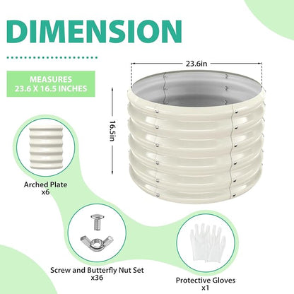 YSEJOMP 17" Tall 24" Diameter Round Raised Garden Bed Kits Outdoor White | 1.5 FT Tall,2FT Planter Bed for Flowers,Herbs,Vegetables,Trees,0.8MM Thick Galvanized Metal Painted,with Gloves,Tool free