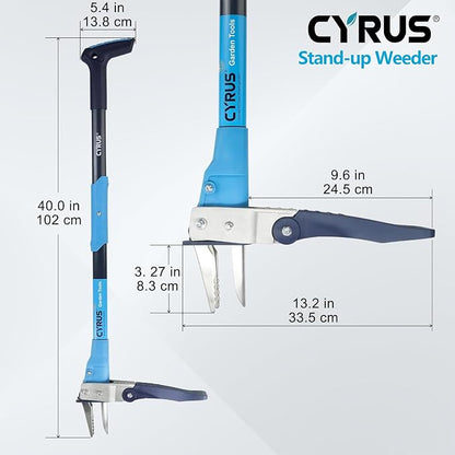 CYRUS 39 Inch 3 Claw Weed Puller Tool Aluminum Handle Weeding Remover | Semi-auto spring for labor-saving weeding, long pole avoids bending, rust-proof metal pulls weeds whole safely