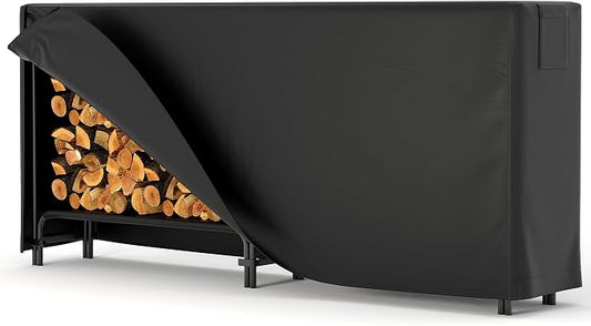 Firewood Rack with Waterproof Cover,8 Ft Outdoor Firewood Holder, Heavy Duty Log Wood Rack with Zipper,600Lb Max Weight Capacity, Full Covered, Powder-Coated Wood Storage Rack for Fireplace Deck