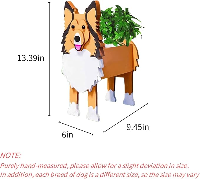 Sheltie Dog Planter Pots, 9.45 x 8.66 x 13.39 Inches | Dog Flower Pot, Cute Animal Shaped Plant Pot, Gifts for Women & Pet Lovers, Indoor Outdoor Garden Home Office Decor
