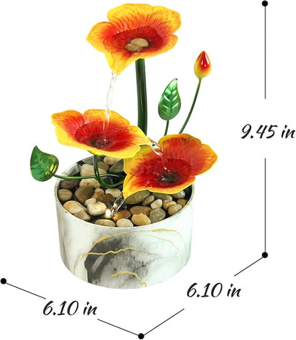 Tabletop Fountain Water Fountain Indoor Waterfall Fountain 3-Tier Desk Fountain Hibiscus Flower Themed Tabletop Fountains Indoor Home Decor for Meditation Relaxing(Hibiscus)