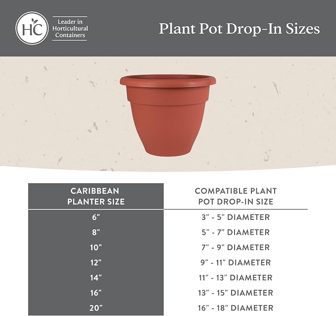The HC Companies Caribbean Planter Pot - Outdoor & Indoor Plant Pot with Drainage Hole & Plug - Rolled Rim Plastic Pots for Plants & Flowers - Decorative Plant Pot (12" Warm Gray, Pack of 1)