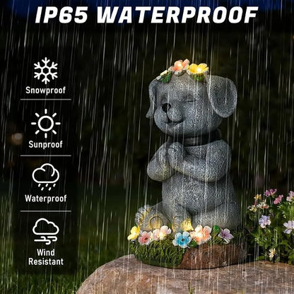 Meditating Dog Garden Statue with Solar LED Lights - Zen Yoga Puppy Figurine with Succulents, Waterproof Resin Decor, 8.7" Outdoor Sculpture, Heartwarming Dog Lover Gifts for Women, Mom, Yard Art