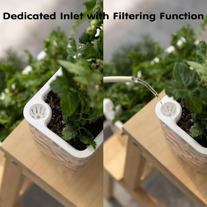 3 Pack Self Watering Rectangular Plant Pots, 11" x 5"x 5" Plant Containers with Drainage Holes, Rectangle Houseplant Window Planters for Succulents, Flowers,Herbs,Vegetables (Off-White)