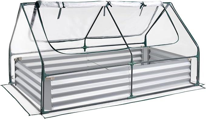 VEVOR 6x3x1FT Metal Raised Garden Bed with Greenhouse Cover, Outdoor Galvanized Planter Raised Beds for Gardening for Vegetables Flowers and Fruit