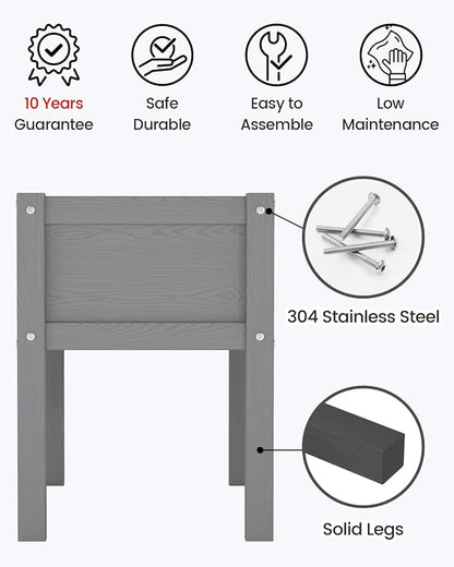 Small HDPE Raised Garden Bed, Elevated Planter Box with Legs, Outdoor All-Weather Planter Raised Beds for Seeds, Herbs, Flowers, Vegetables (Grey)