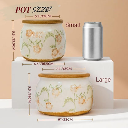 Vintage Ceramic Flower Pots - Indoor Outdoor Planters with Drainage Holes & Filter Screen, 6.5’’& 9’’ Rustic Farmhouse Decorative Plant Pots for Garden/Patio