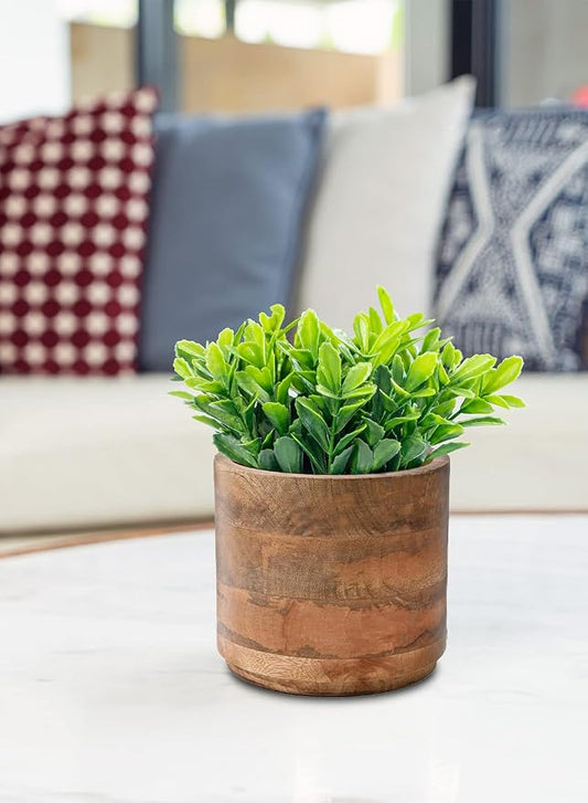 Serene Spaces Living Mango Wood Cachepot, Natural Wooden Pot for Faux Flowers & Plants, Potted Indoor Plants, Home, Office, Restaurant Decor, Coffee Table, Countertop Display (Medium - Pack of 4)