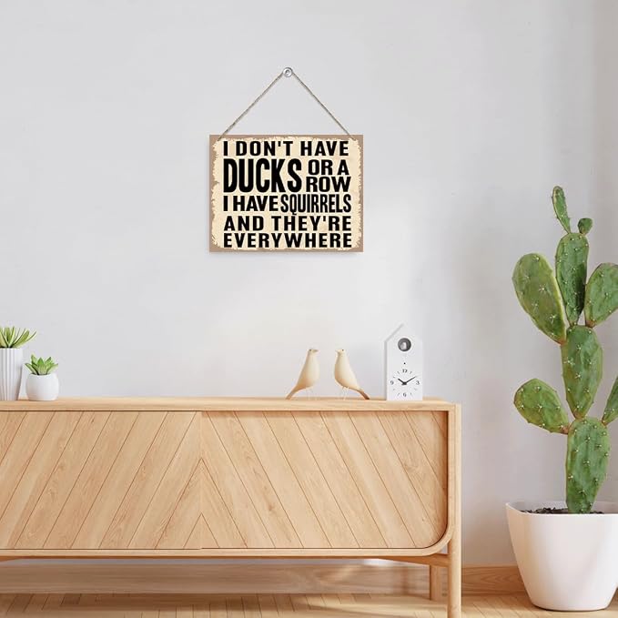 Funny Office Wooden Sign - I don't Have Ducks or a Row I Have Squirrels, Rustic Humorous Wood Hanging Wall Decor, Funny Office Decoration for Work Women Men, Gifts for Coworker Colleague