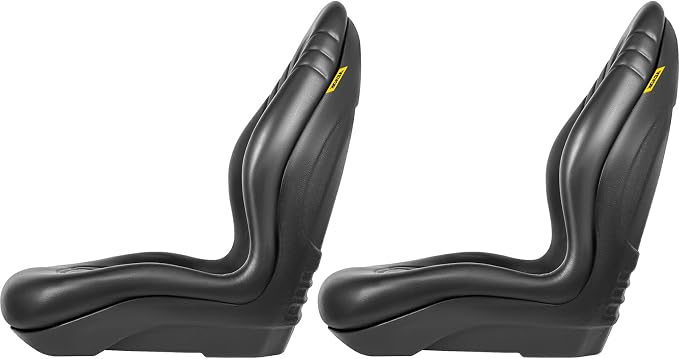 VEVOR Universal Tractor Seat Replacement 2 Pcs Compact High Back Mower Seat, Black Vinyl Forklift Seat, Central Drain Hole Skid Steer Seat with Mounting Bolt Patterns of 8" x 11.5" & 11.25" x 11.5"