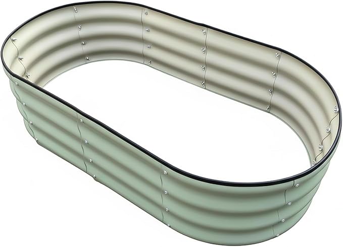 Raised Garden Bed, Metal Planter Box, Oval Shape, Outdoor Planting,Vegetable Flower Herb Planter(1 PCS of 4×2×1 ft, Green Oval)