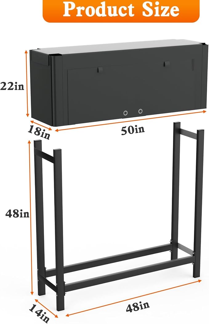 WALMANN Heavy-Duty Firewood Rack with Waterproof Cover & Firewood Carry Bag, 4 ft Outdoor Indoor Wood Log Holder for Fireplace, Patio & Porch, Sturdy Steel Fire Wood Storage Stand