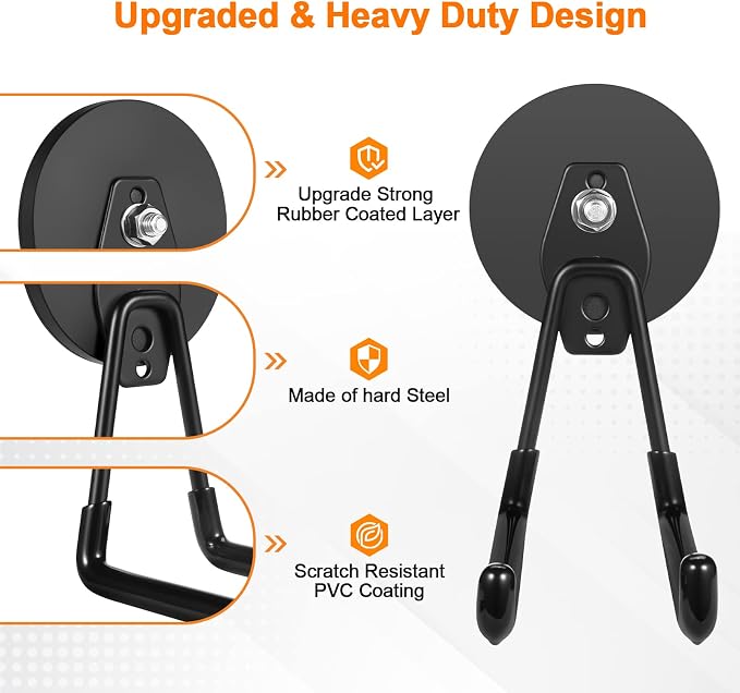 ENUODA Magnetic Hooks Heavy Duty Rare Earth Magnets with Hooks Large Magnetic Tool Holder for Hanging Garden Tools, Drills, Shovels, Brooms, Hoses, Extension Cord, Garage Organization, 4PCS