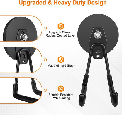 ENUODA Magnetic Hooks Heavy Duty Rare Earth Magnets with Hooks Large Magnetic Tool Holder for Hanging Garden Tools, Drills, Shovels, Brooms, Hoses, Extension Cord, Garage Organization, 4PCS