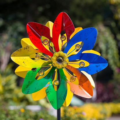 Stargarden Outdoor Wind Spinner, 64 * 14.2" Double Wind Sculptures | Colorful Metal Windmill for Garden Patio Yard Decor