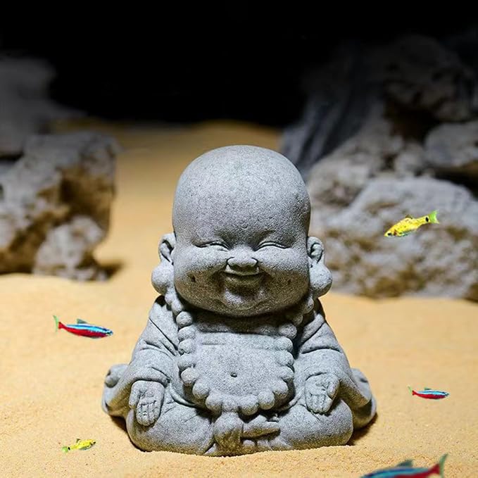 livelyfish Buddha Fish Tank Decor Asian Stone Buddha Figurines for Aquarium Zen Garden Fish Tank Statue Decorations Mini Stone Buddha Zen Garden Sculptures Decor,Gift, G