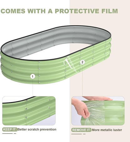 Raised Garden Bed, 6x3x1ft Galvanized Outdoor Planter Beds with Safety Edging and Gloves, Oval Metal Planter Box for Gardening Vegetables Flowers Herb-Green