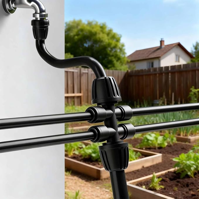 RedChili 8 Pcs Quick Connect 1/2" to 1/4" Drip Irrigation Fittings, Dripline 1/2 Inch (1/2" ID x0.6-0.65" OD) To 1/4 Inch Reducing Tee Adapter Drip Tubing 1/2" to 1/4" Irrigation 6 Way Connectors