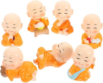 Unomor Mini Zen Monk Figurines Set of 7 1.37In Resin Little Buddha Statues Decorative Monk Statue for Home Desk Garden Compact Buddhist Sculpture Gift