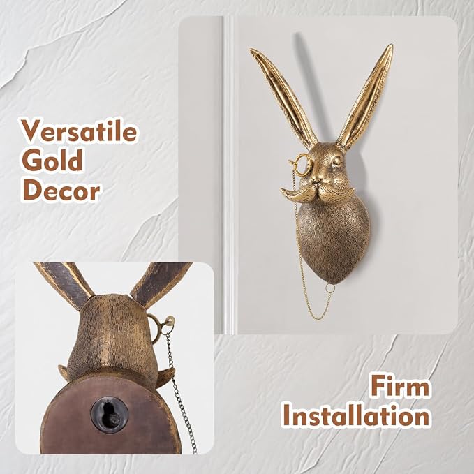 UITWMKTG Gold Animal Head Wall Decor Wall Sculpture Home Decor Statue for Living Room Office Bedroom Modern Decor for Men Women Rabbit