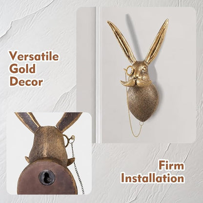 UITWMKTG Gold Animal Head Wall Decor Wall Sculpture Home Decor Statue for Living Room Office Bedroom Modern Decor for Men Women Rabbit