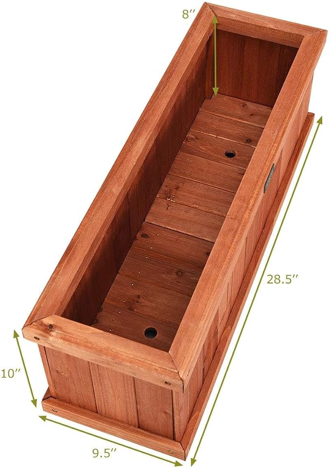 Giantex Raised Garden Bed Set of 2, Wooden Planter Window Mounted Plant Box for Flower Vegetable Herbs, Indoor & Outdoor Wood Planting Box for Yard Garden Patio Balcony, 28"x10"x10"