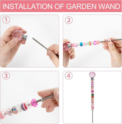 230 Pcs DIY Beaded Garden Stakes Kit with Crystal Stoppers | Garden stakes kit with beads colorful crystal stoppers, DIY fairy wands, garden decor, outdoor crafts