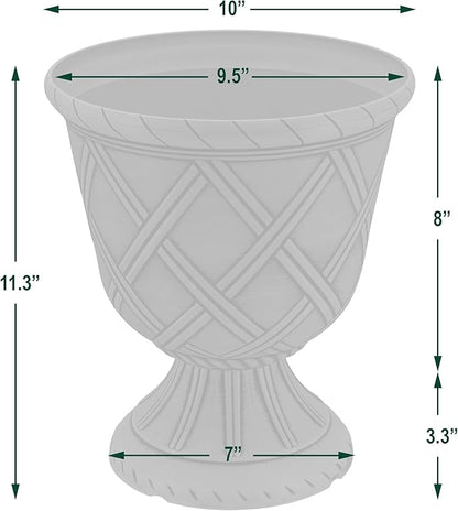 Arcadia Garden Products PL60BG Lattice Plastic Garden Urn, Classic Decorative Garden Pot Planter for Indoor and Outdoor Plants, White