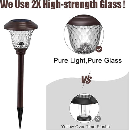 BEAU JARDIN 8 Pack Solar Pathway Lights Outdoor Solar Powered Waterproof Glass Christmas Gift High Lumen for Garden Landscape Path Yard Walkway Driveway White Color Changing Bronze