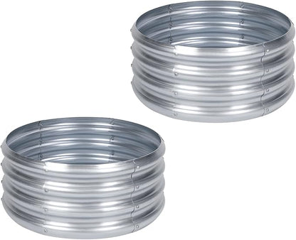 PINPON 2-Pack Galvanized Raised Garden Bed 2x2x1 ft, Round Metal Planter Box Outdoor for Vegetables Flowers, Heavy-Duty Rust-Resistant, Also Use as Fire Pit Ring for Backyard Camping