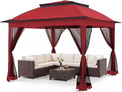 COOS BAY 11x11 Pop Up Gazebo with Mesh Netting, Instant Outdoor Canopy Tent, Water Resistant Shelter with UPF 50+ UV Protection, 121 Sq Ft Coverage, Red