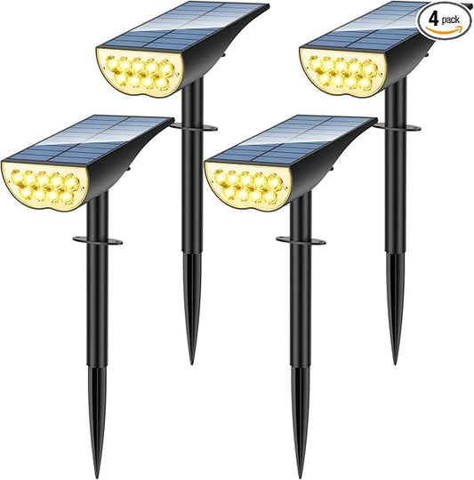 Solar Spot Lights Outdoor, Solar Lights Outdoor Waterproof IP65, 3 Brightness Modes Dusk to Dawn Landscape Spotlights for Yard Garden Pathway Tree Decoration, Warm White, 4 Pack