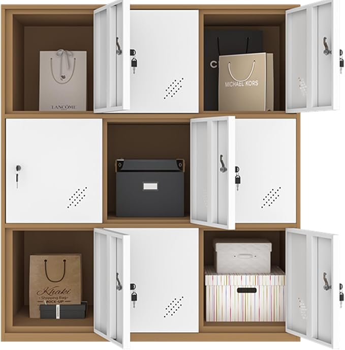 MECOLOR 9 Door Metal Office Storage Locker Cabinet, Gym School and Home Locker,Metal Locker Storage for Employee Staff or Workers(Browm and White)