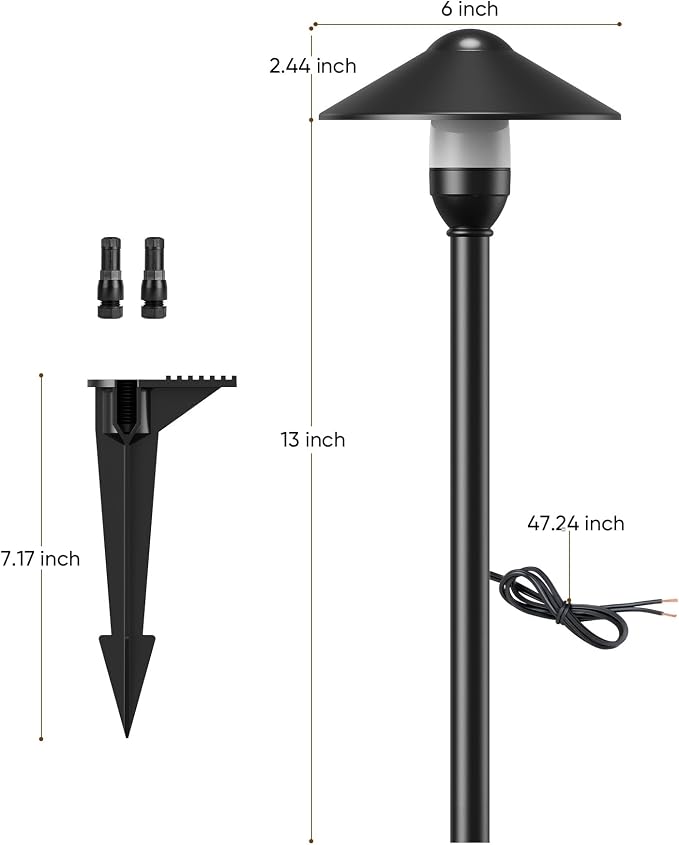 PARTPHONER Low Voltage Landscape Lighting 1-Pack, Aluminum 12V Pathway Lights with G4 Bulbs, Waterproof Stylish Matte Black Color Round Shade Path Lights with Connectors for Walkway Yard Garden