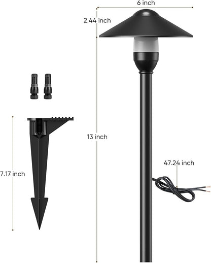 PARTPHONER Low Voltage Landscape Lighting 1-Pack, Aluminum 12V Pathway Lights with G4 Bulbs, Waterproof Stylish Matte Black Color Round Shade Path Lights with Connectors for Walkway Yard Garden