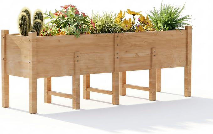 Raised Garden Bed, 86x21.6x31.5 Inch Large Planter Box with 15.8 Inch Depth, Wooden Flower & Vegetable Pot with Legs & Drainage Holes for Deep Roots, Easy Assembly for Patio, Balcony, Backyard