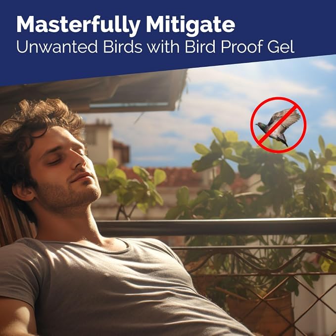 Bird-X Bird Repellent Gel, Sticky Texture, Clear, 10 Fl. Oz., Pack of 1 | For Ledges and Windowsills, Low-Profile, Discreet, Applies with Caulk Gun, Each Tube Covers 10 Feet Pigeons