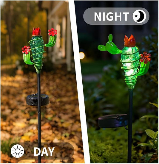 Viveta 2Pack Garden Solar Lights - Cactus Solar Figurine Lights Stake | Waterproof Outdoor Decor for Pathway, Patio，Lawn