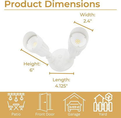 LED White 2-Light Bullet Flood Light- 3000K Adjustable Dual Head Hardwired Outdoor Security Light, Waterproof Spot Light for Yard, Patio, Garden, Garage, Landscape & Exterior Walls