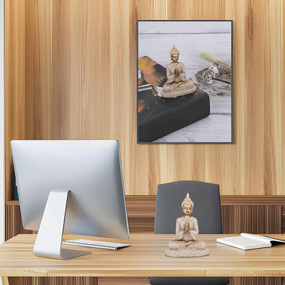 Small Buddha Statue - Figurines Decor Sandstone Sitting Meditation | Outdoor Statues for Garden Buddhist Decoration Ornament Sculpture Handmade Figurine Miniatures Home Seated Zen (Gold)
