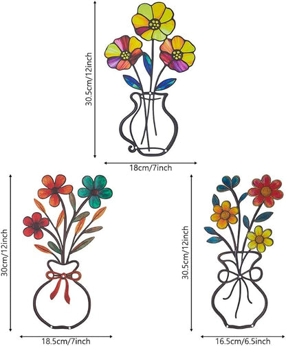 dreamskip 3 Pieces Metal Flowers Garden Wall Arts, Rustic Farmhouse Wall Decor, Minimalist Bathroom Hanging Sculptures for Living Room Bedroom Dining Room Housewarming Gifts