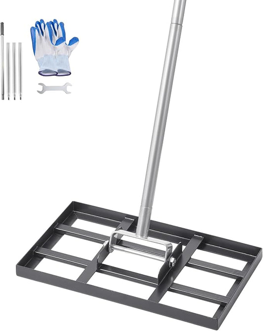 VEVOR Lawn Leveling Rake, Lawn Leveler with 78 in Handle, 17x10 in Ground Plate, Rust-Resistant Carbon Steel Soil Leveler, 5 Heights Adjustable, Effort Saving Lawn Leveling Tool for Yard Golf Court